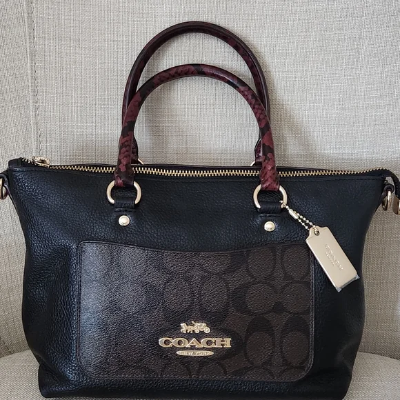 NWOT Coach Mini Emma Signature Python Accent Leather Satchel Crossbody🔥 F34281